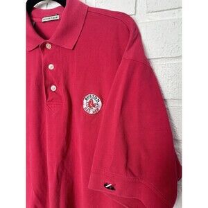 Vintage Boston Red Sox Polo Shirt Mens Medium American Flag On Sleeve Red